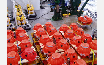 Photo showing the components of the seismometer acquisition packages on the deck.