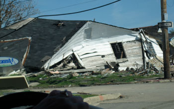 a house in the Lower Ninth Ward in New Orleans that was destroyed by Hurricane Katrina.