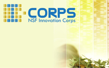 Woman looking at plants and icorps logo