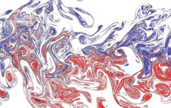 A experimental visualization of two interacting odor plumes, in red and blue