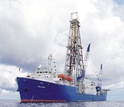 The scientific drillship JOIDES Resolution at sea