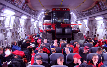 Passengers in cabin of C-17 bound for Antarctica.