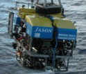 <i>Jason II is a robotic vehicle tethered to the vessel <i>Thompson</i> by a fiber optic cable.