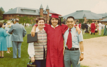 Photo of Jim Kurose and family at graduation