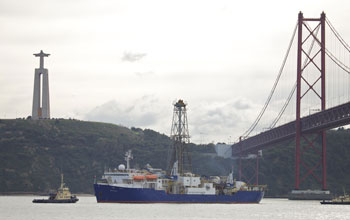 Photo of the JOIDES Resolution arriving in Lisbon, Portugal.