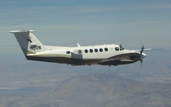 The University of Wyoming King Air airplane in the sky