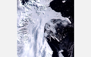 Satellite image showing break up of massive portion of Larsen B ice shelf