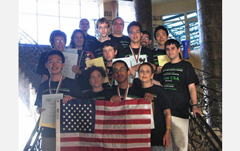 Photo of U.S. team showing their awards at the 2008 International Linguistics Olympiad in Bulgaria.