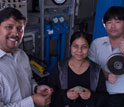 Scientists Rajdeep Dasgupta, Ananya Mallik and Kyusei Tsuno at work in the lab.