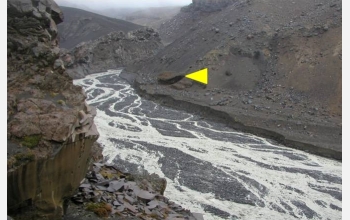 This image of the lahar channel shows the area right after the collapse of Crater Lake's walls.