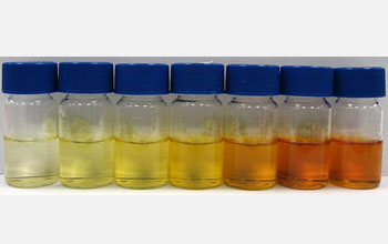 Photo of bottles containing nanoceria engineered for biomedical applications.