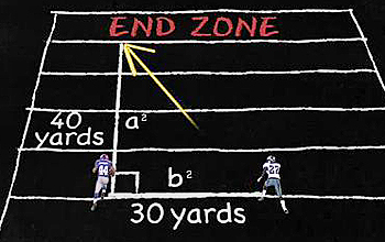 Diagram of 2 players on a football field and a right triangle where they would meet