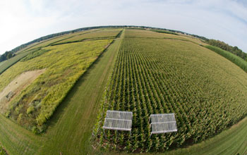 An aerial view of farmland.