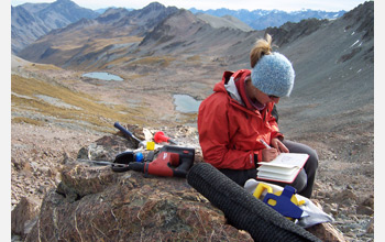 Photo of geologists taking samples from New Zealand's Irishman Basin.