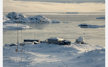 Sunrise at Palmer Station, Antarctica.