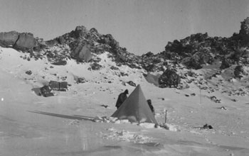 1912 campsite of researchers led by geologist Raymond Priestley on Mt. Erebus.