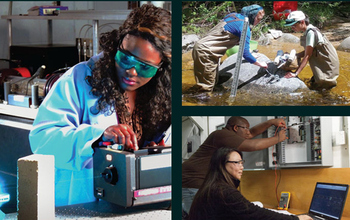 coolage of images showing students working in a lab and in the field