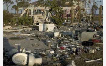 Debris was deposited from the tidal surge of hurricane Ivan in Pensacola, Fla., Sept. 18, 2004.