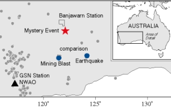 Map location of the 1993 seismic mystery event in Australia