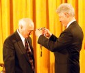 Eli Ruckenstein receives the Medal of Science from President Clinton.