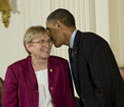 Photo of Joanna Stubbe receiving the National Medal of Science from President Barack Obama.