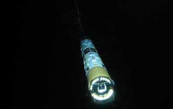 Tubular, remotely operated vehicle named SCINI, under water