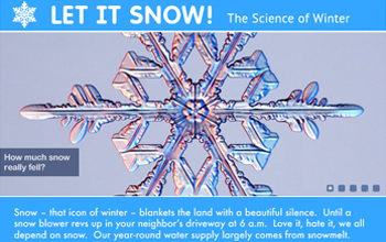 screenshot of website showing a snowflake and text let it snow the science of winter