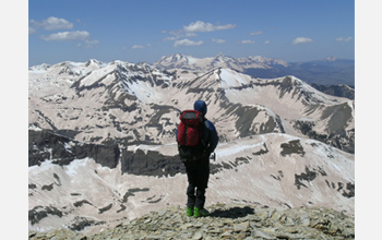 Photo of CSAS researcher Andrew Temple in Colorado's San Juan Mountains on May 12, 2009.