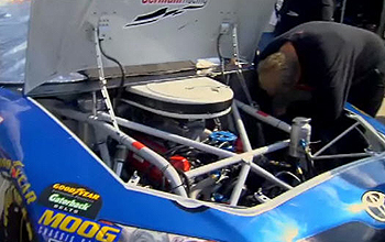 A look under the hood at a racecar's engine