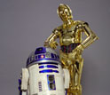 Photo of the famous droids C-3PO and R2-D2 in the Robots and People section of the exhibit.