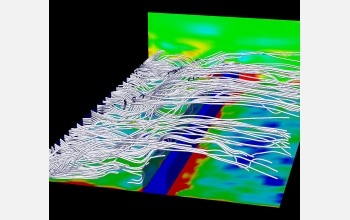 Plotting instantaneous velocity streamtubes and temperature on channel walls of turbine blades