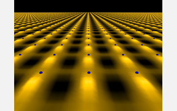 Graphic simulation of electron cloud in layer of copper oxide in a cuprate superconductor.