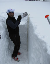 Paul Brooks collects snow samples