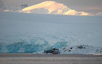 A distant view of Palmer Station, the smallest of the three U.S. research stations in Antarctica