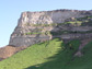 Photo of ancient volcanic ash beds exposed at Scotts Bluff in Nebraska.