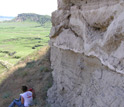 Photo of an ancient volcanic ash bed exposed at Scotts Bluff National Monument.