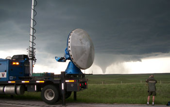 Photo of the Doppler-On-Wheels observing the Goshen County, Wyoming tornado.