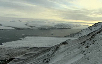 Ice, water, sunrise in the Arctic region