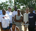 American and Senegalese graduate students installed a rain gauge in Kawsara, Senegal.