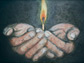 painting of hands holding a match
