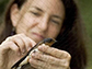 Rebecca Safran holding a bird