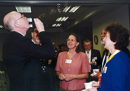 George Whitesides, blowing bubbles in 1999, with then-NSF Director Rita Colwell
