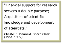 Financial support for research serves a double purpose: Acquisition of scientific knowledge and development of scientists. Chester I. Barnard, Board Chair (1951-1955)