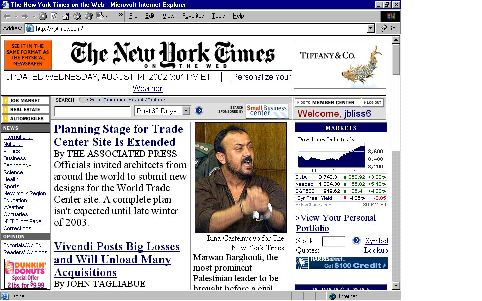 Image of New York Times web page