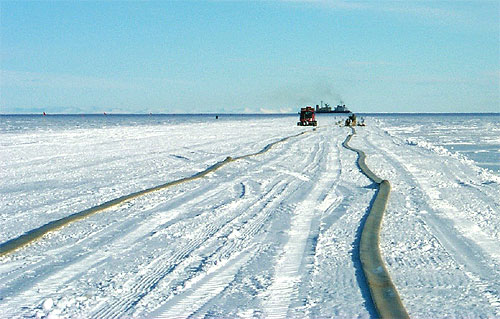 fuel hoses on the sea ice