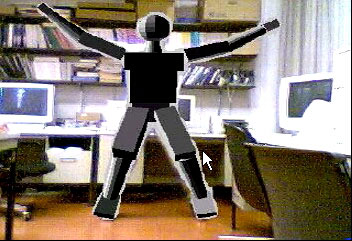 a humanoid puppet doing jumping jacks