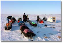 Researchers and snow mobiles