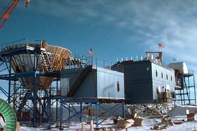 Photo: Elevated structures at South Pole Station