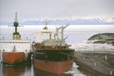 Icebreaker and tanker docked