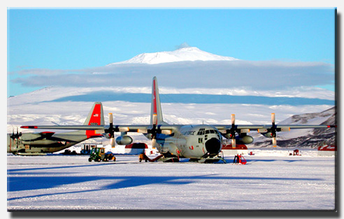 LC-130 airplanes near McMurdo Station